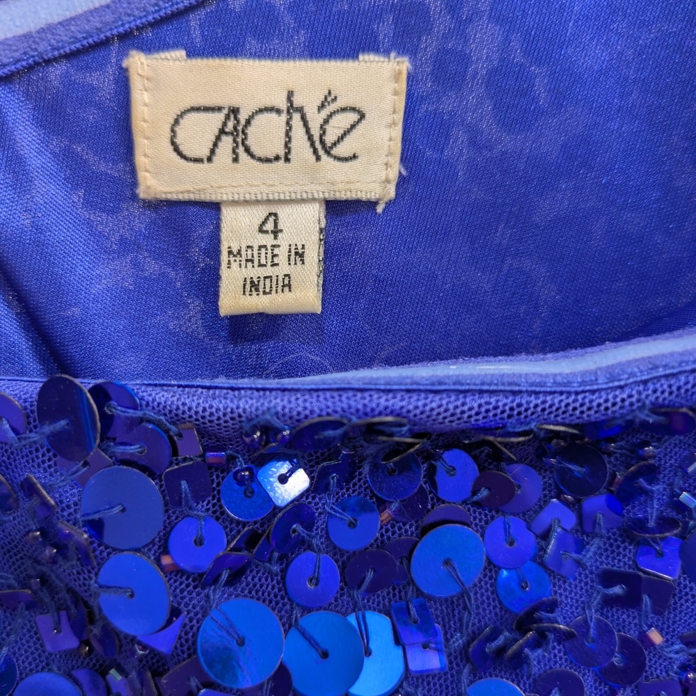 Cache Vibrant Blue Sequin One-Shoulder Dress - Picture 5 of 6